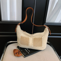 Sac à bandoulière carré en tricot pour femme, style ethnique bohème, personnalisé, avec fermeture éclair, sac de luxe en crochet pour les vacances à la plage, sac à main sous le bras