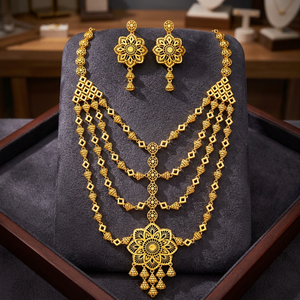 Ensemble de colliers longs en or rempli 14K, 18K, 24K, style turc, design traditionnel de Dubaï, bijoux de mariée tendance, vente en gros - Product Image 4