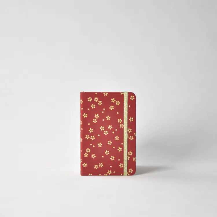 Calidad fina oro rojo japonés estilo japonés tela personalizable A6 Tapa dura tamaño de bolsillo diarios cuadernos lindo diario cuaderno