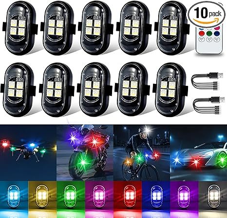 New Wireless Remote Control Airplane Lights,Car and Motorcycle Universal rainbow Flashing Warning Lights,Drone Navigation Lights