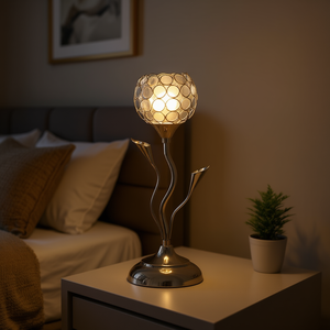 Lámpara de Mesa Moderna Glam de Metal con Pantalla de Vidrio, LED E26, Luz Blanca Cálida 2700K, Decoración para Dormitorio, Tamaño Pequeño, Interruptor de Botón - Product Image 2