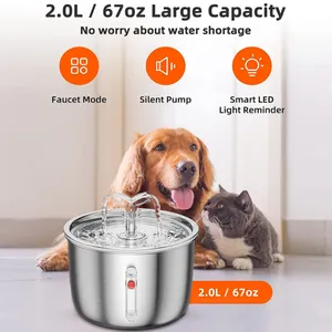 304 Stainless Steel Visual Window Ultra Quiet 2L Auto Pet Dog Cat Water Fountain