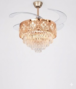 Lustre silencieux à télécommande pour la décoration de la maison, ventilateur de plafond moderne en cristal doré avec pales rétractables - Product Image 5
