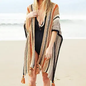 Haak Kimono Beach Cover Up Open Voor Badpak Beachwear Fashion Knit Badpakken