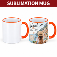 Mug en céramique vierge de 11 oz pour sublimation, avec logo imprimé personnalisé, bord doré et anse colorée, vente en gros à prix abordable