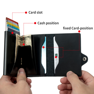 Automatic Minimalist Credit Card Holder PU Leather Pop up Cards Aluminum Card case Slim <b>RFID</b> Blocking <b>Men</b> <b>Wallets</b> - Product Image 3