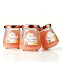 Conteneur de stockage pour desserts, 200 ml, bocaux en verre coniques à nervures verticales, avec couvercles à vis en métal rouge