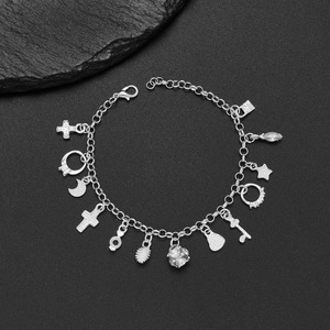 Bracelet à breloques tendance en argent plaqué 925, bijoux pour femmes, cadeau, pendentif croix, design géométrique - Product Image 1