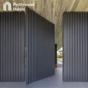 Prettywood Modern Style Grey Exterior Villa Front Entrance Security Steel Aluminum Wooden Entry Pivot Doors
