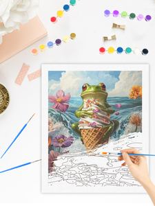 Chenistory <span class=keywords><strong>ภาพ</strong></span><span class=keywords><strong>วาด</strong></span>รูปสัตว์<span class=keywords><strong>กบ</strong></span>ไอศกรีมสำหรับมือใหม่พร้อมตัวเลขสำหรับเป็นของขวัญของตกแต่งบ้านแบบทำมือ - Product Image 3