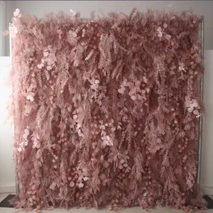 K04 Wedding Decor Fake Tropical Misty Smog <span class=keywords><strong>Rime</strong></span> Leaves pannello di sfondo Champagne 3D Roll Up artificiale Pampas Grass Flower Wall - Product Image 4