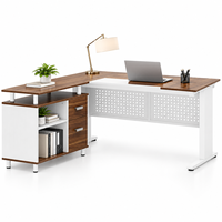 Bureau de direction moderne en forme de L avec armoire de rangement, plateau en bois, structure métallique, table de bureau pour manager avec tiroirs