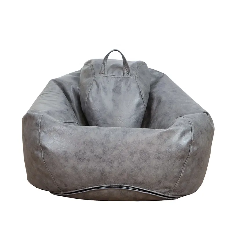 Thick retro grey outdoor indoor large leather appearance fabric giant bean bag chair sofa cover giant for adults without filler