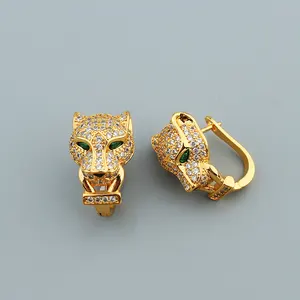 C&J 3 Colors Vintage 18K Gold Plated Geometric Bling Clip-On Crystal Rhinestone Diamond Zircon Leopard Earrings For Party