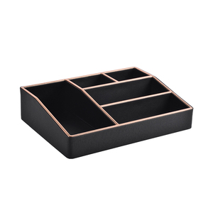 ZENOS Classic Leather Multi-functional Storage Box Single-Tier Desktop Bathroom Tray for Cosmetics <b>Small</b> Item Storage Reusable - Product Image 4