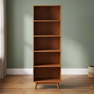Mid Century Modern Teak <b>Wood</b> <b>Bookcase</b> with Tapered Splayed Legs - Product Image 2