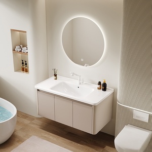 Meuble de salle de bain minimaliste moderne avec vasque intégrée en céramique et armoire de salle de bain - Product Image 2