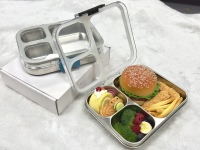 Boîte à lunch chauffante en acier inoxydable 304 de qualité alimentaire, prix d'usine premium, avec 3 compartiments et couvercle en Tritan pour l'école et le bureau
