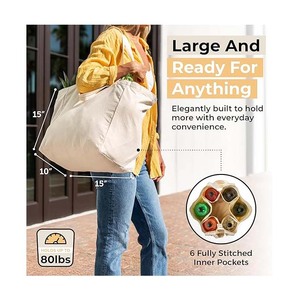 Juego de 3 bolsas de supermercado XL con bolsillos reales, correa larga para el hombro y asa corta. Resistente, Plegable, Lavable - Product Image 4