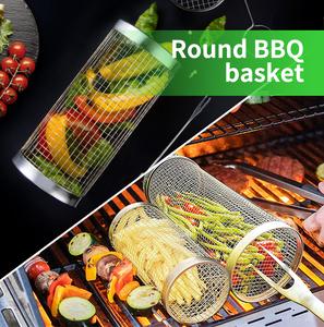 Cesta Redonda de Acero Inoxidable para <span class=keywords><strong>Asar</strong></span> <span class=keywords><strong>Carne</strong></span>, Cesta de Barbacoa con Malla Metálica para <span class=keywords><strong>Asar</strong></span> a la Parrilla - Product Image 2