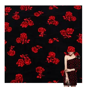 Woven plain dye velour fabric soft polyester floral print 5000 velvet fabric for clothing