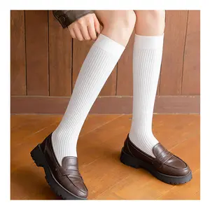 Wholesale Girls Cotton Polyester Uniform Socks Custom Plain White Black School Socks For Kids