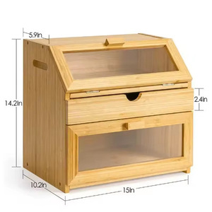Bamboo Bread <b>Box</b> With <b>Drawers</b> And Transparent Window Kitchen <b>Storage</b> For Freshness Preservation - Product Image 5