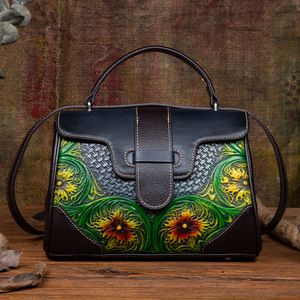 Ando Bag Vintage Floral Embossed Leather <b>Handbag</b> Women Cowhide Satchel Top Handle Crossbody Shoulder Bag - Product Image 3