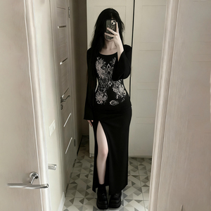 เดรสยาวทรงเอ ผ้าถักพิมพ์ลายสไตล์เรโทร คอปก แขนยาว ปลายระบาย  สำหรับผู้หญิง  ใส่สบายๆ สไตล์สตรีท  ผลิตจากวัสดุธรรมชาติ เป็นมิตรกับสิ่งแวดล้อม - Product Image 4