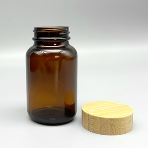 Flacone in Vetro Ambrato a Bocca Larga per Confezionamento di Compresse Vitaminiche, 60 75 100 120 150 <span class=keywords><strong>200</strong></span> 250 300 400 500ml, con Coperchio in Bambù - Product Image 5