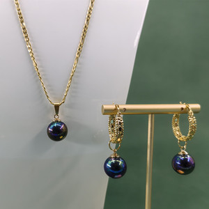 Nouvel ensemble de bijoux hawaïens en acier inoxydable PVD électroplaqué, étanche, avec <span class=keywords><strong>collier</strong></span> <span class=keywords><strong>et</strong></span> boucles <span class=keywords><strong>d</strong></span>'oreilles en perles - Product Image 3