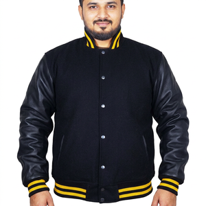 Chaqueta Universitaria Azul Claro con Logotipo Personalizado 2024 para Hombre, Chaqueta de Béisbol Universitaria con Mangas de Cuero Bordadas, Lona de Algodón OEM - Product Image 1