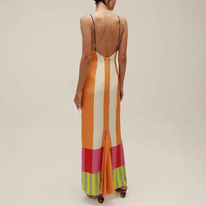 Elegante abito Boho con cinturino a righe a contrasto - Product Image 6