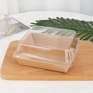 Boîte à gâteaux en papier Kraft avec couvercle en plastique transparent, emballage alimentaire jetable