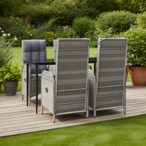 Juego de comedor de jardín de ratán sintético, 5 piezas, gris, resistente a la intemperie, muebles de exterior, estilo contemporáneo, estructura de acero - Product Image 2