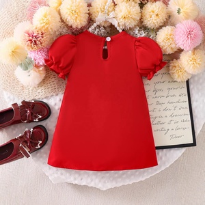 Abito da Principessa con Maniche a Sbuffo per Bambine, Decorazione con Fiocco, Elegante Vestito <span class=keywords><strong>Rosso</strong></span> Estivo da Festa per Bambine - Product Image 4