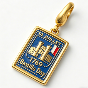 Colgante de esmalte del Día de la Bastilla del 14 de julio - Abalorio colgante de aleación de zinc chapado en oro para pulsera europea, Día del Padre, Graduación - Product Image 5