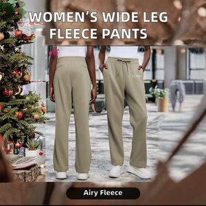 Pantalon de survêtement ample en molleton pour femme, coupe droite, taille mi-haute, avec cordon de serrage, couleur unie, longueur intégrale, avec poches - Product Image 2
