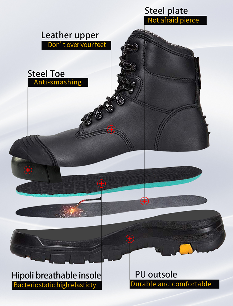zapatos de trabajo Customized black high cut genuine leather safety boots work boots with PU oursole for men