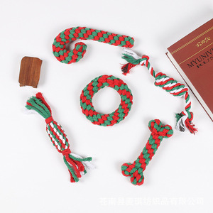Ensemble de jouets en corde pour animaux de compagnie de Noël, jouet à mâcher en coton pour chien, nettoyage des dents, origine Zhejiang - Product Image 2