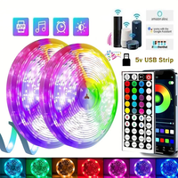 Bande lumineuse RVB 5050 15 60/M LED 5V USB WiFi Bande lumineuse RVB flexible avec télécommande pour la décoration de fête à la maison de rétro-éclairage TV