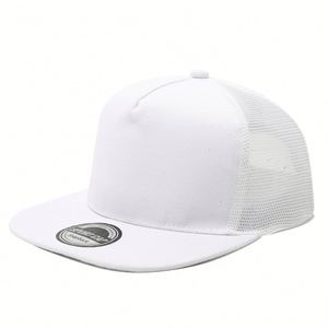 Men Women <b>Plain</b> <b>Cap</b> Structured Cotton Trucker with Breathable Mesh Back Velcro Closure Flat Brim Baseball Hats Promotional Gift - Product Image 3