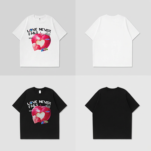 Camiseta 100% Algodón Puro con Estampado de Corazón y Manzana, Impresión de Logotipo Personalizado, Cuello Redondo Holgado, Manga Corta - Product Image 1