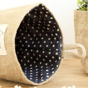 Mini cesta Zakka, cesta a rayas con puntos de yute, bolsa colgante de almacenamiento, forro de algodón, decoración del hogar - Product Image 4