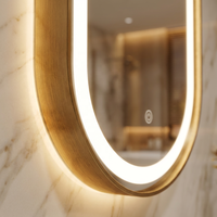 Espejo de Baño LED Ovalado para Proyectos Hoteleros, Marco de Metal Dorado, Retroiluminado, Antivaho, Táctil Inteligente, Regulable, Tamaño Personalizado, OEM, ODM