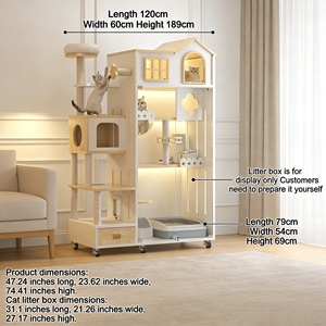 Ventes directes d'usine disponibles Villa minimaliste de luxe en bois massif durable et pratique pour chat avec bac à sable - Product Image 1