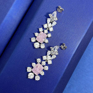 925シルバーダングルイヤリング新品7*9スクエアピンクダイヤモンドアイスフラワーカット高炭素ダイヤモンドファッション - Product Image 3