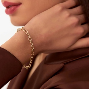สร้อยข้อมือแบบโซ่ลายวงรี ดีไซน์พิเศษ ชุบทอง 14K ทำจากสแตนเลสสตีล เครื่องประดับแฟชั่นสำหรับผู้หญิง - Product Image 3