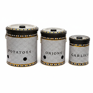 Kontensan Triple Bin Set en Métal pour Pomme de Terre Oignon et Ail (3 Pcs) Motif Géométrique Mosaïque Design - Product Image 2