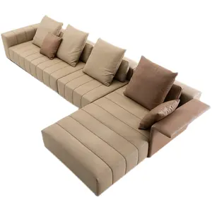 Furnitur Ruang Tamu Modern Desain Nordik Sofa Kustom Italia Luxy Sectional Kontemporer Pabrik Kulit OEM Sofa Sudut